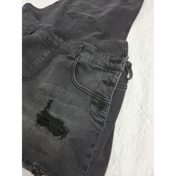 FOREVER 21 Black DENIM Distressed CUTOFF Shorts Overalls Sz 10 Punk Grunge Metal - Picture 5 of 8
